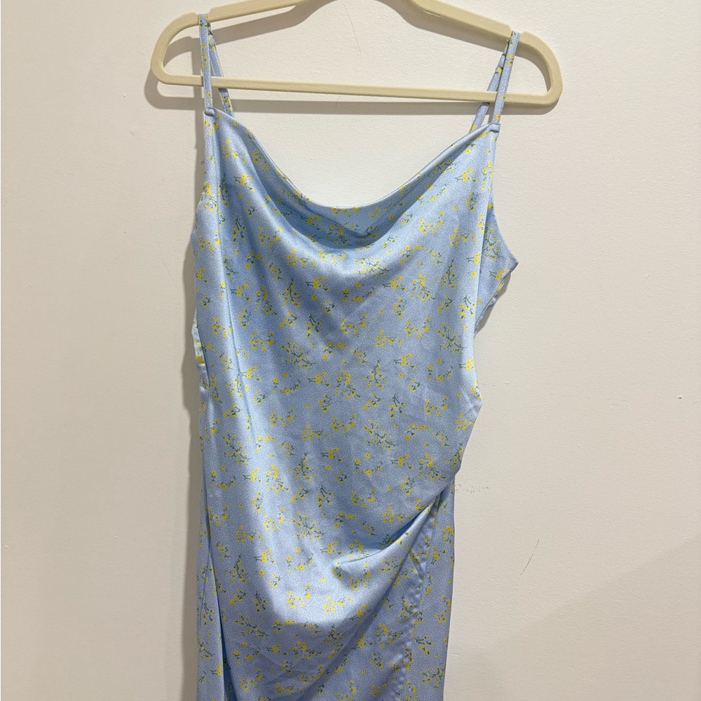 Light Blue Floral Satin Slip Dress